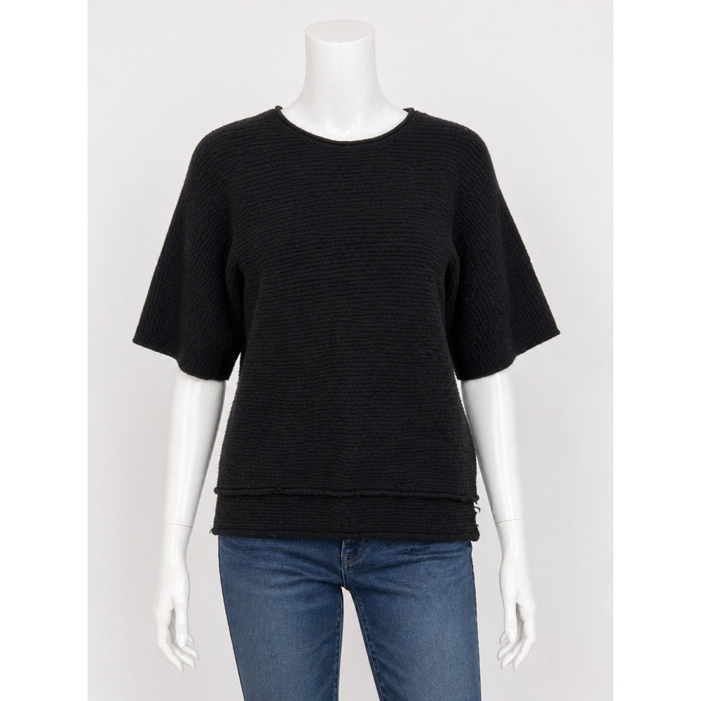 Halogen Womens Sweater Black Ribbed Knit Dolman Short Sleeve OS